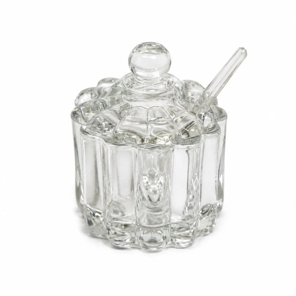 Heisey Crystolite Small Jam Jelly Jar With Lid & Spoon Salt Cellar ?